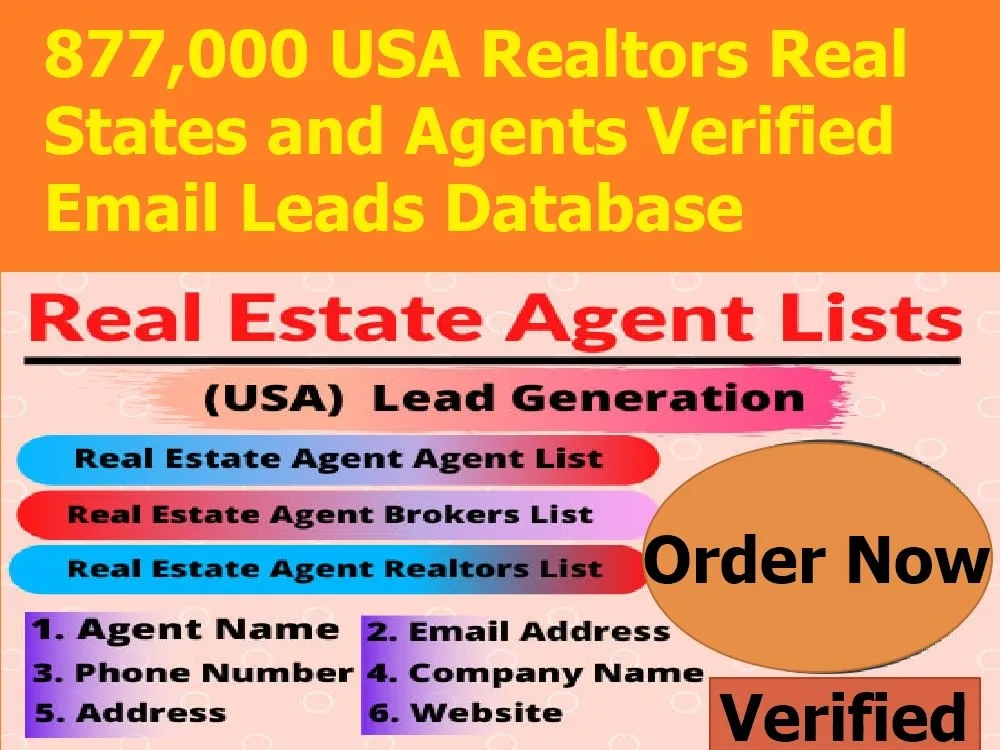 Give You 877,000 USA Realtors Real States and Agents Verified Email Leads Database